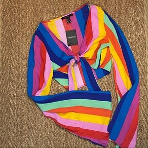 NWT Forever 21 Rainbow Tie-Front Crop Top